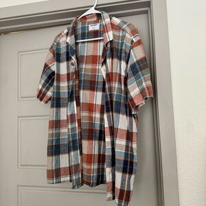 Old Navy Men’s Linen Blend Plaid Button Down Size Large